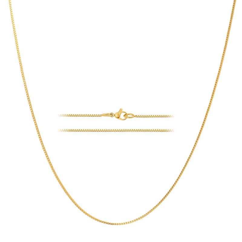 KISPER 24k Gold Box Chain Necklace â€“ Thin, Dainty, Gold Plated Stainless Steel Jewelry for Women with Lobster Clasp, 20" - Image 1